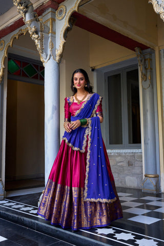 Pink Royal Narayan Pattu Zari Weaving Lehenga Set ClothsVilla