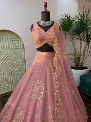 Pink Royal Zari Sequins Lehenga Set ClothsVilla