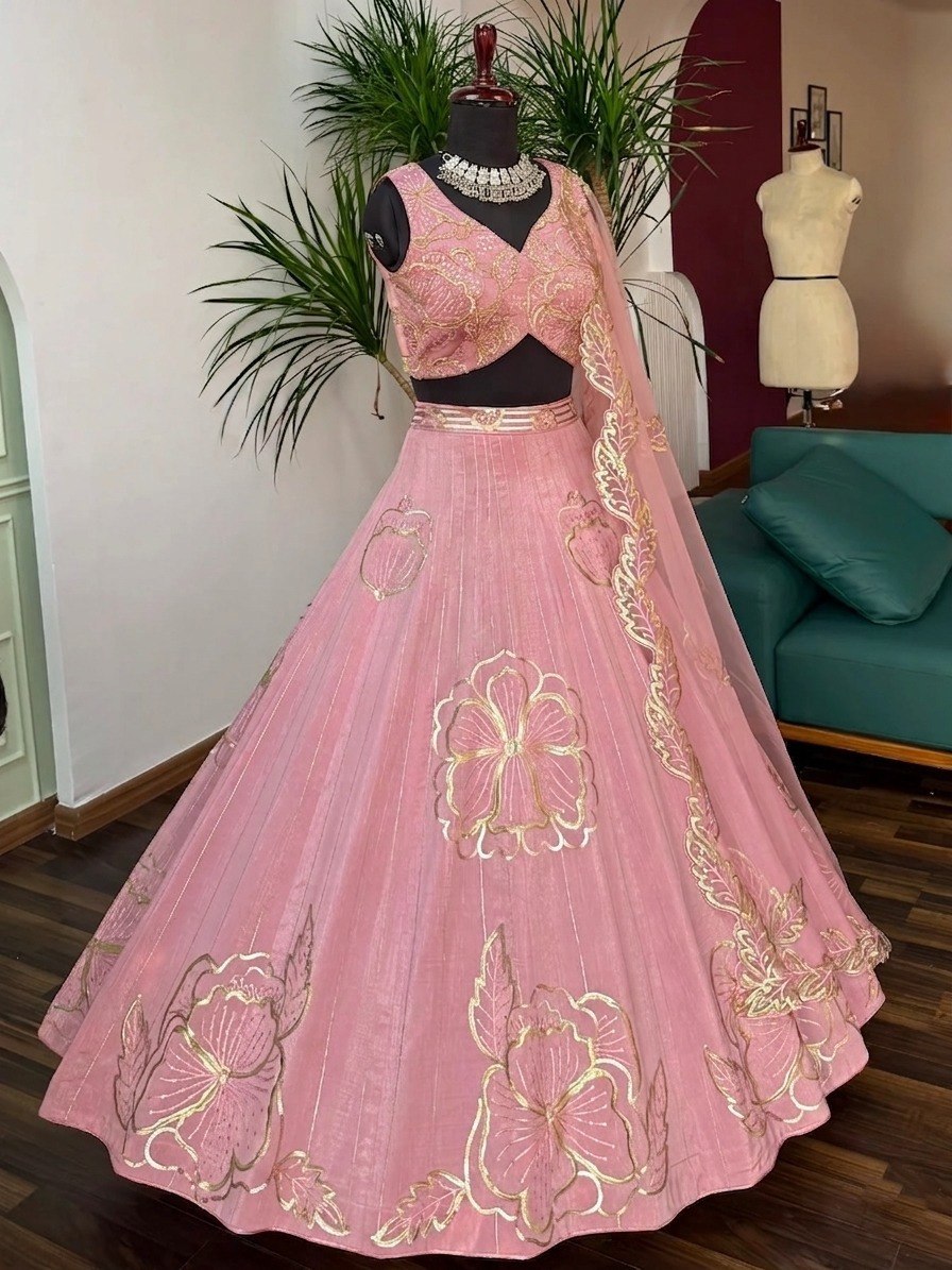 Pink Royal Zari Sequins Lehenga Set ClothsVilla