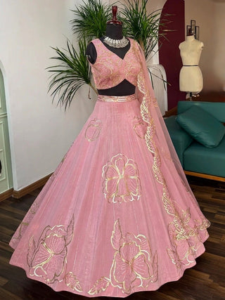 Pink Royal Zari Sequins Lehenga Set ClothsVilla
