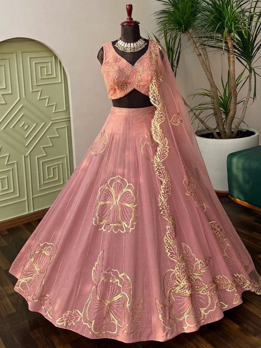 Pink Royal Zari Sequins Lehenga Set ClothsVilla