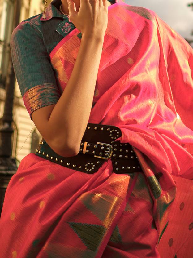 Pink Saree Mall Women's Banarasi Silk Blend Saree with Unstitched Blouse Piece ClothsVilla