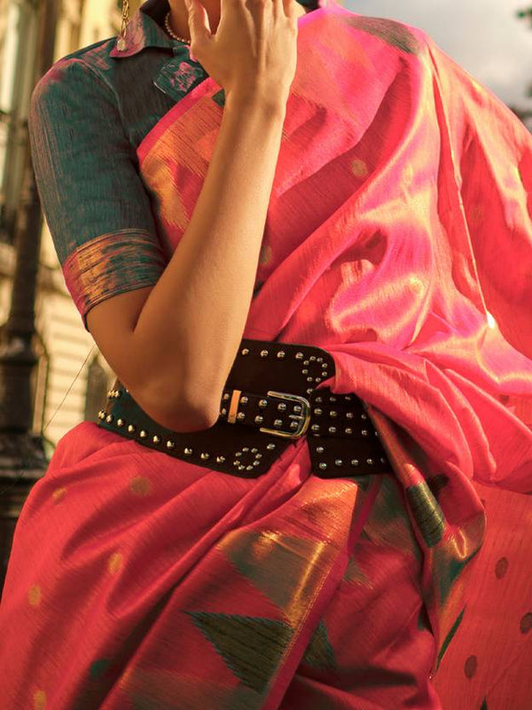 Pink Saree Mall Women's Banarasi Silk Blend Saree with Unstitched Blouse Piece ClothsVilla