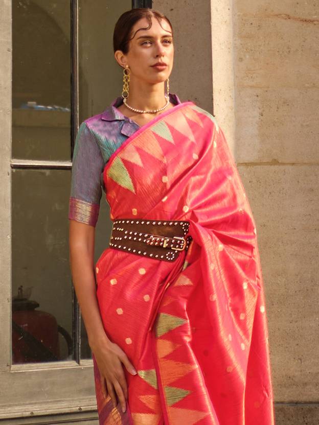 Pink Saree Mall Women's Banarasi Silk Blend Saree with Unstitched Blouse Piece ClothsVilla