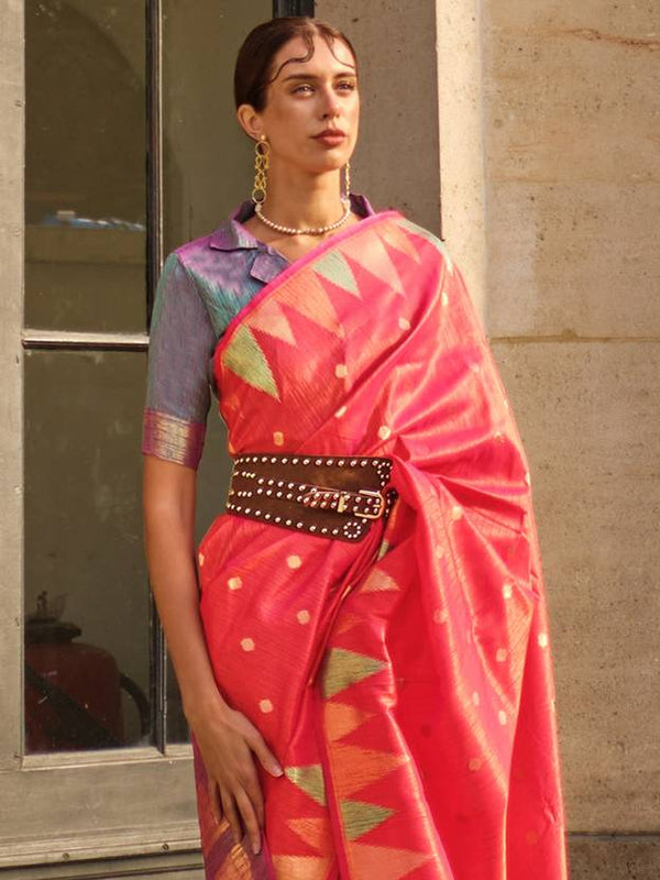 Pink Saree Mall Women's Banarasi Silk Blend Saree with Unstitched Blouse Piece ClothsVilla