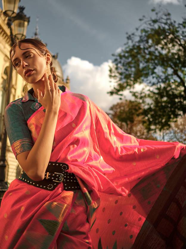 Pink Saree Mall Women's Banarasi Silk Blend Saree with Unstitched Blouse Piece ClothsVilla