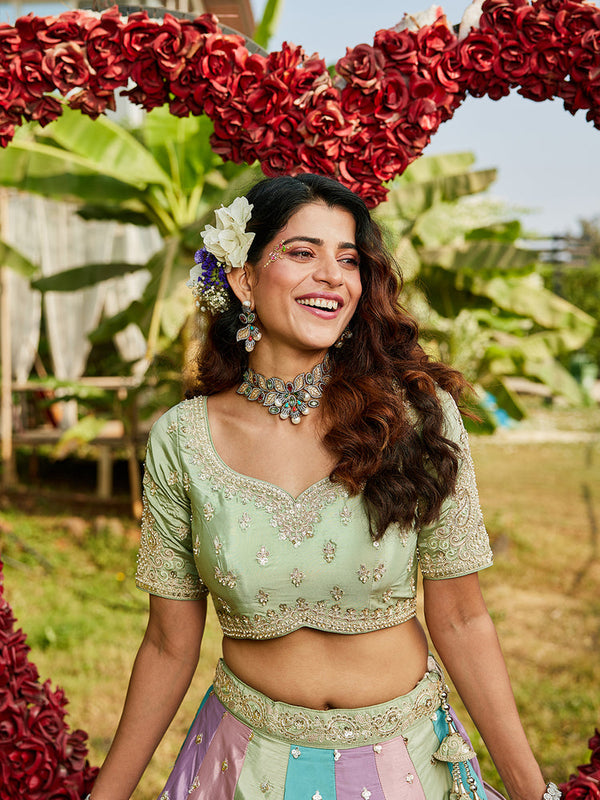 Pink Satin silk Fabric with Sequinse & Thread embroidery Semi-Stitched Lehenga choli Clothsvilla