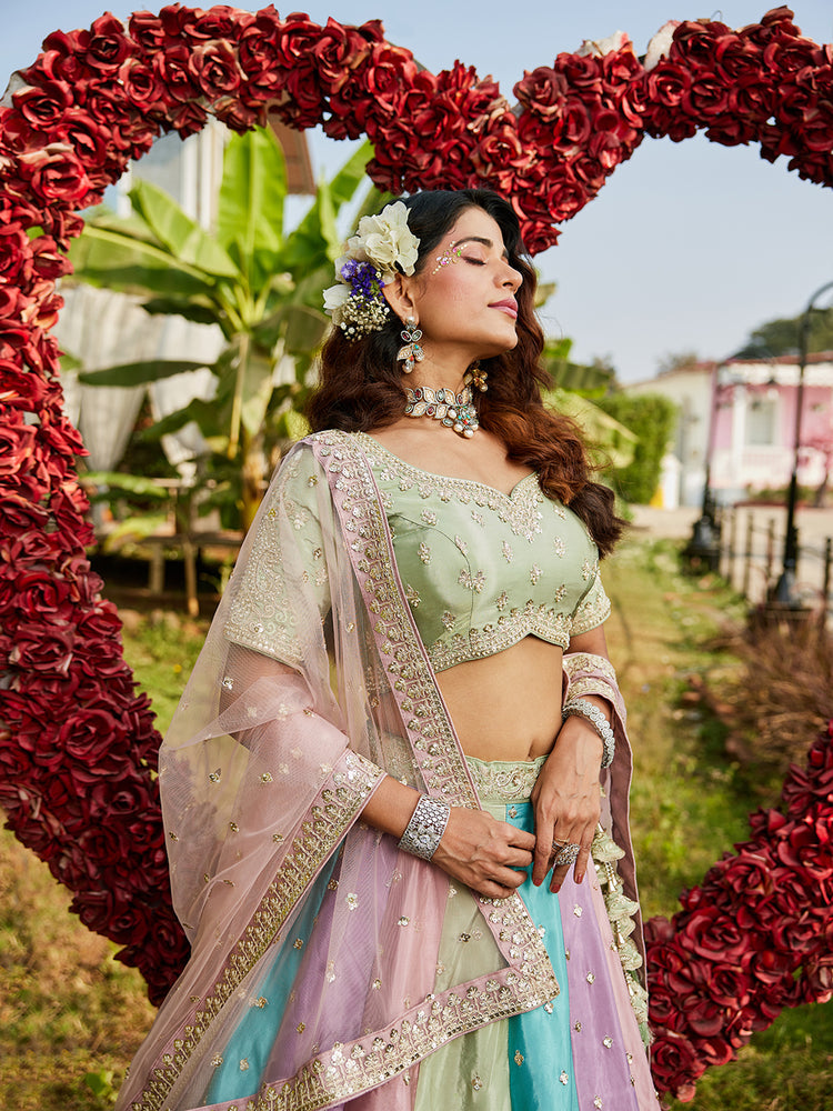 Pink Satin silk Fabric with Sequinse & Thread embroidery Semi-Stitched Lehenga choli Clothsvilla