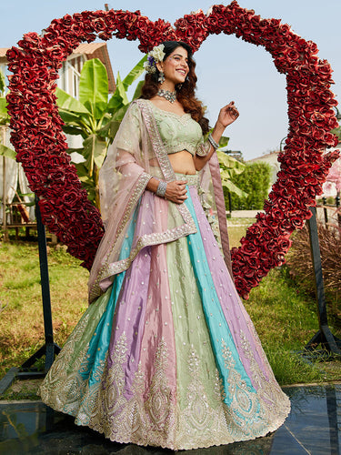 Pink Satin silk Fabric with Sequinse & Thread embroidery Semi-Stitched Lehenga choli Clothsvilla