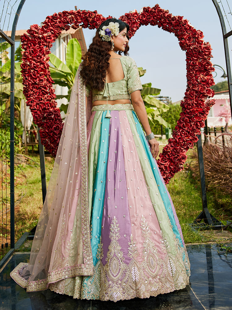 Pink Satin silk Fabric with Sequinse & Thread embroidery Semi-Stitched Lehenga choli Clothsvilla