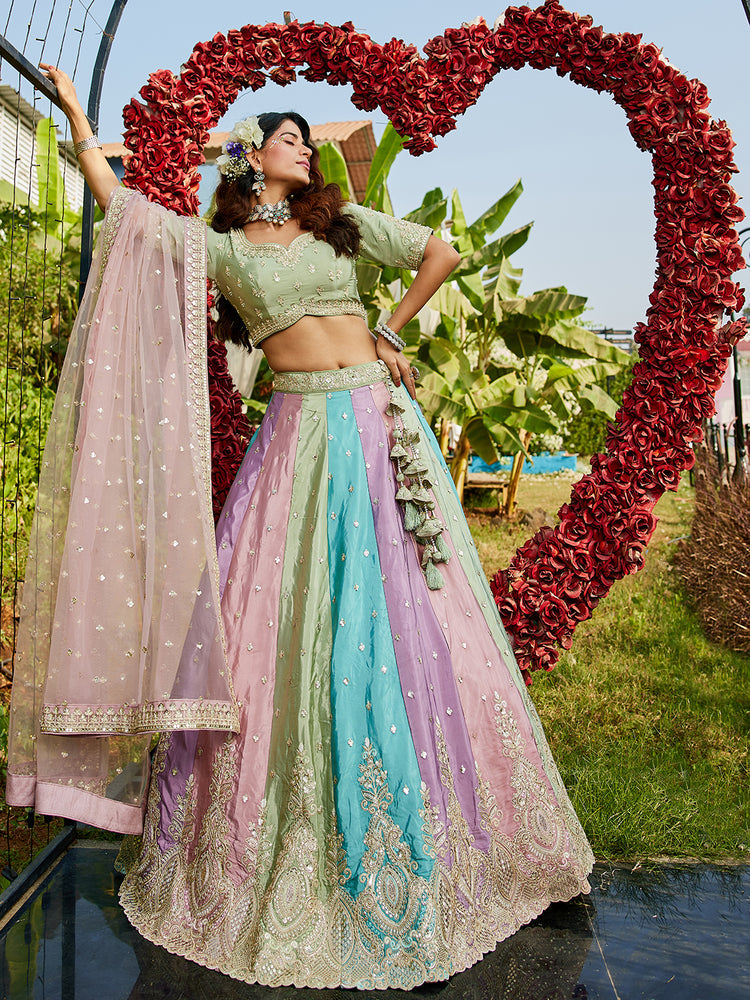Pink Satin silk Fabric with Sequinse & Thread embroidery Semi-Stitched Lehenga choli Clothsvilla