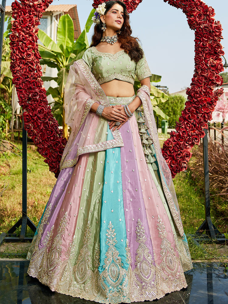 Pink Satin silk Fabric with Sequinse & Thread embroidery Semi-Stitched Lehenga choli Clothsvilla