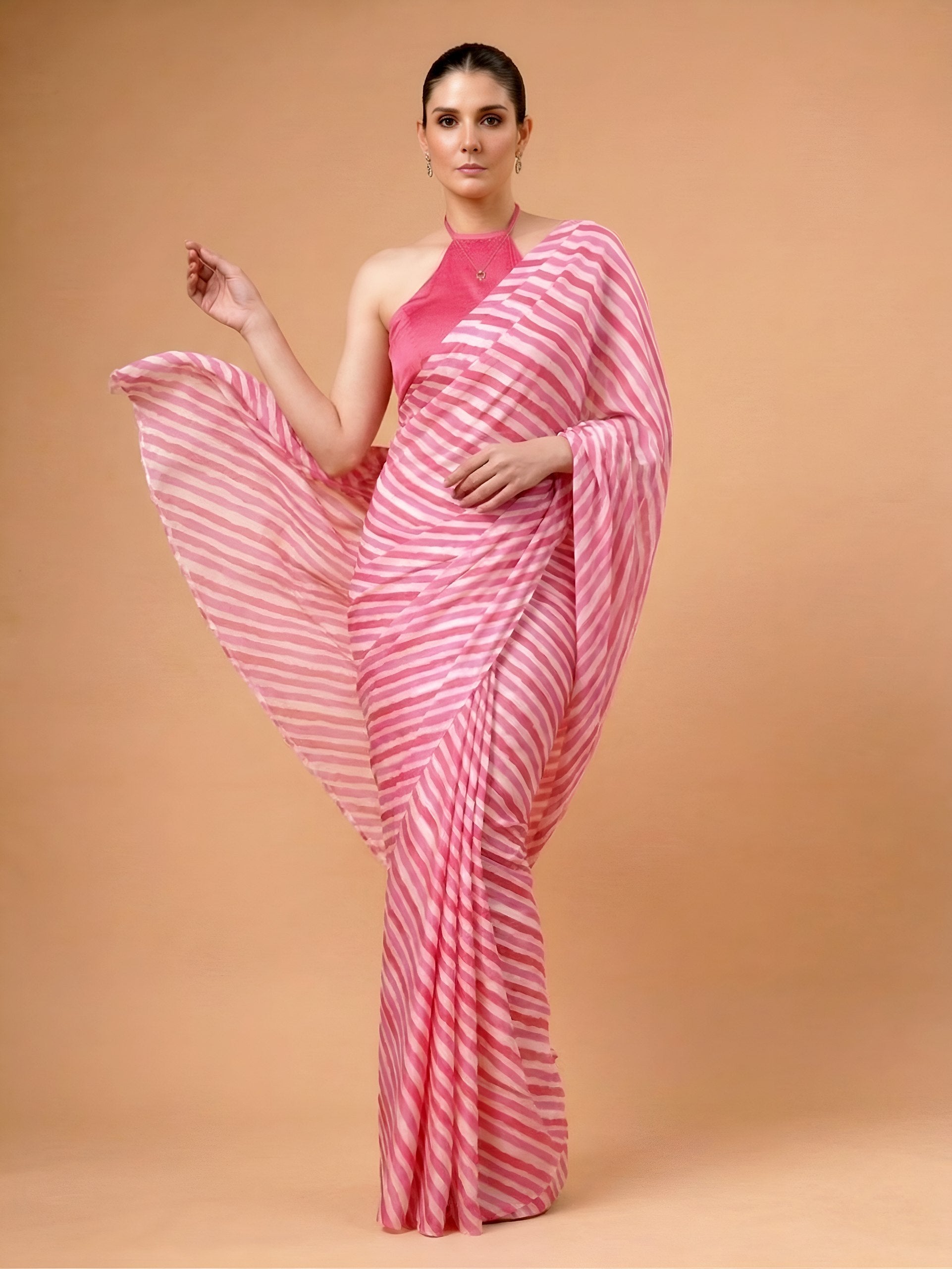 Pink Satin Silk Printed Saree ClothsVilla Main image