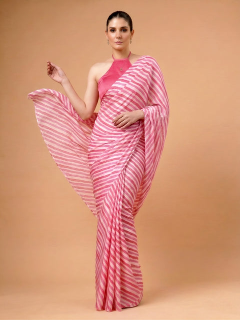 Pink Satin Silk Printed Saree ClothsVilla Main image