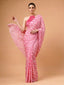 Pink Satin Silk Printed Saree ClothsVilla