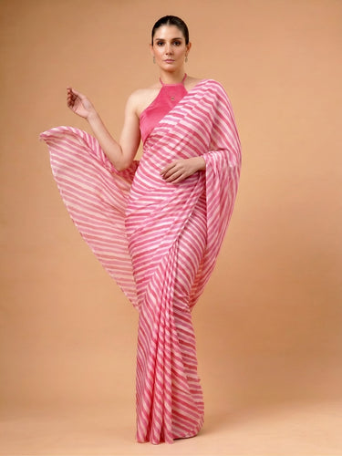 Pink Satin Silk Printed Saree ClothsVilla