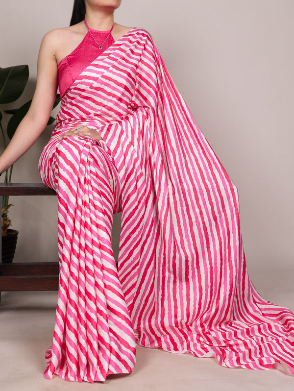 Pink Satin Silk Printed Saree ClothsVilla