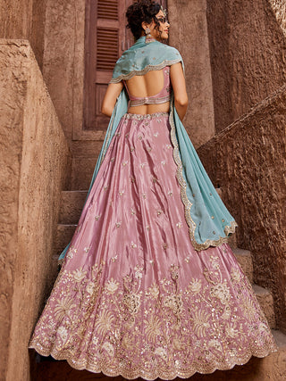 Pink Satin Silk Sequins embroidery Semi-Stitched Lehenga choli & Dupatta Clothsvilla