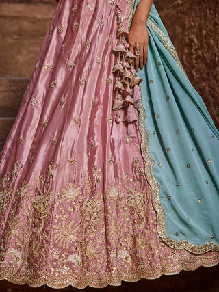 Pink Satin Silk Sequins embroidery Semi-Stitched Lehenga choli & Dupatta Clothsvilla