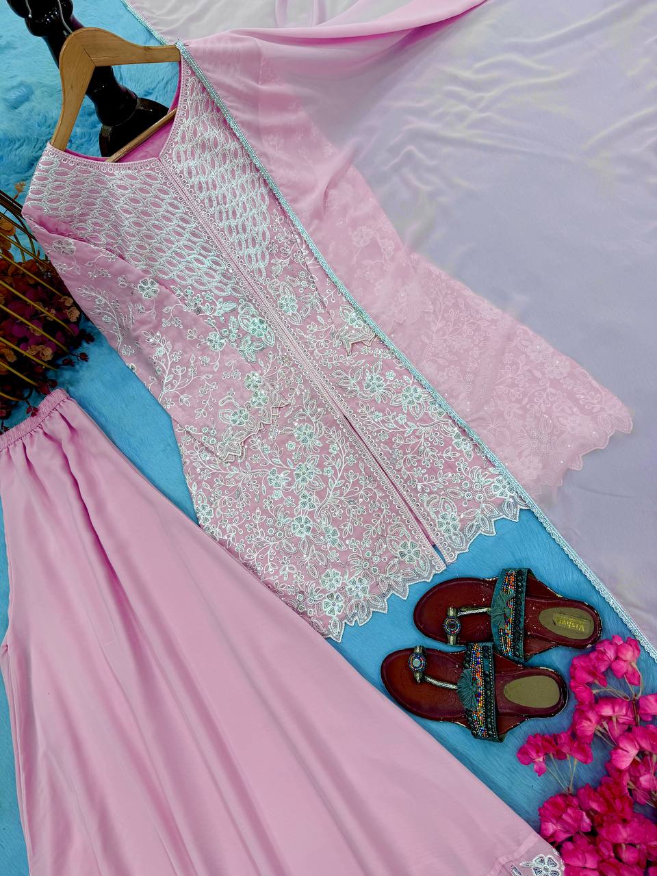 Pink Sequence Work Palazzo Suit ClothsVilla