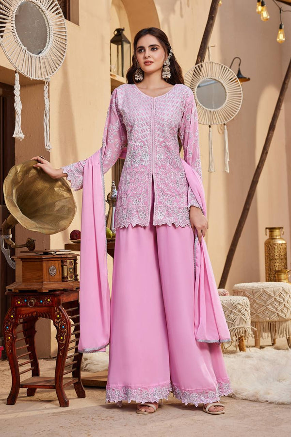 Pink Sequence Work Palazzo Suit ClothsVilla
