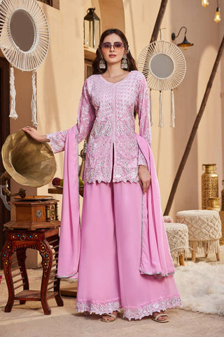 Pink Sequence Work Palazzo Suit ClothsVilla