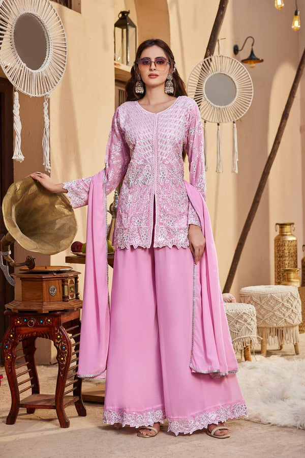 Pink Sequence Work Palazzo Suit ClothsVilla