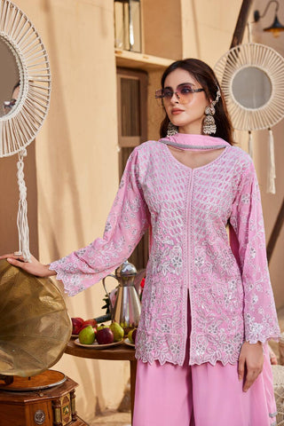 Pink Sequence Work Palazzo Suit ClothsVilla