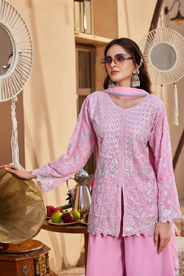Pink Sequence Work Palazzo Suit ClothsVilla