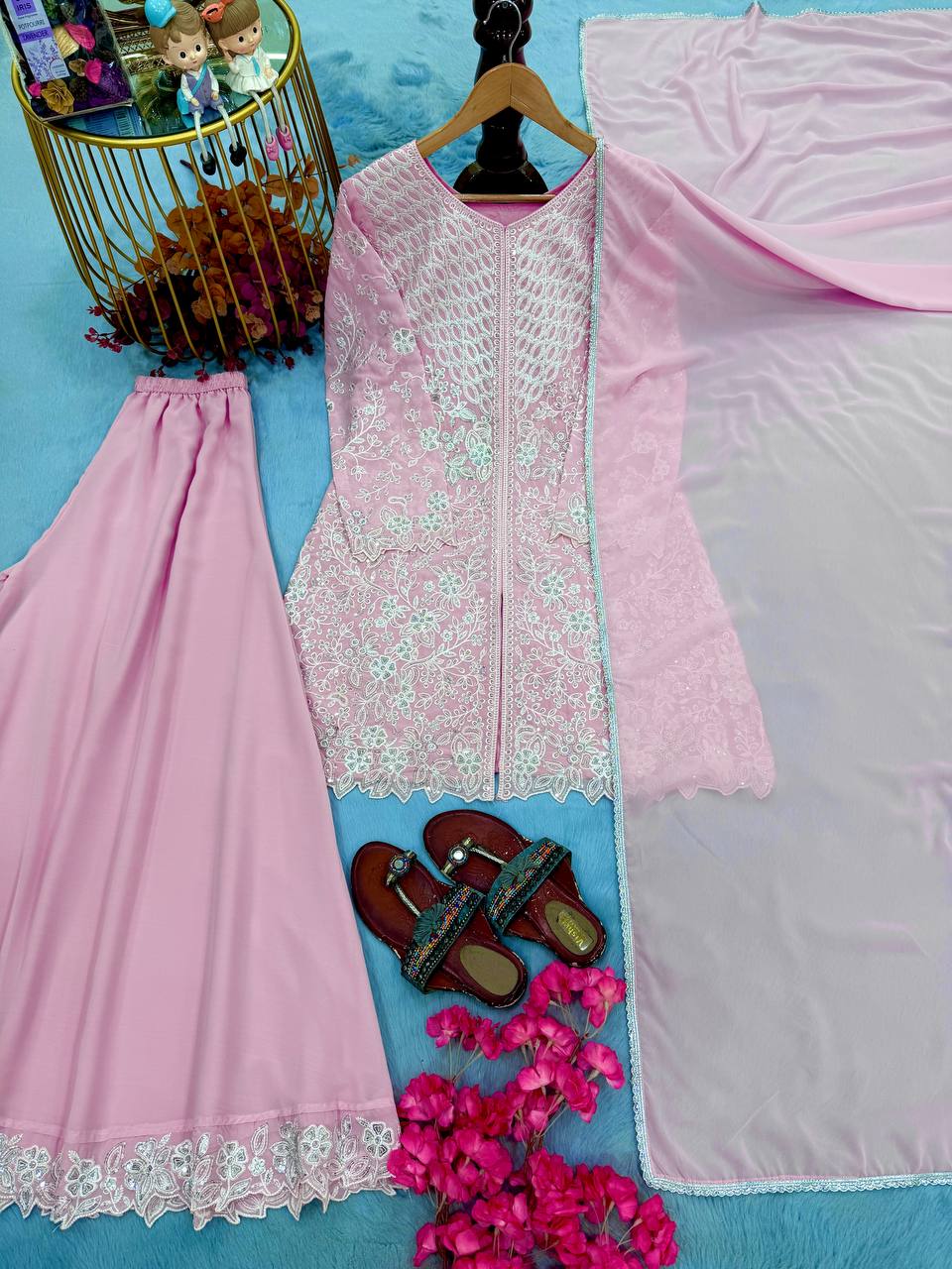 Pink Sequence Work Palazzo Suit ClothsVilla
