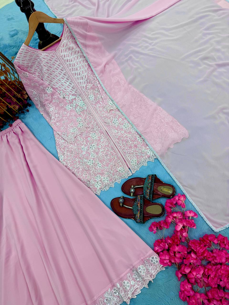 Pink Sequence Work Palazzo Suit ClothsVilla