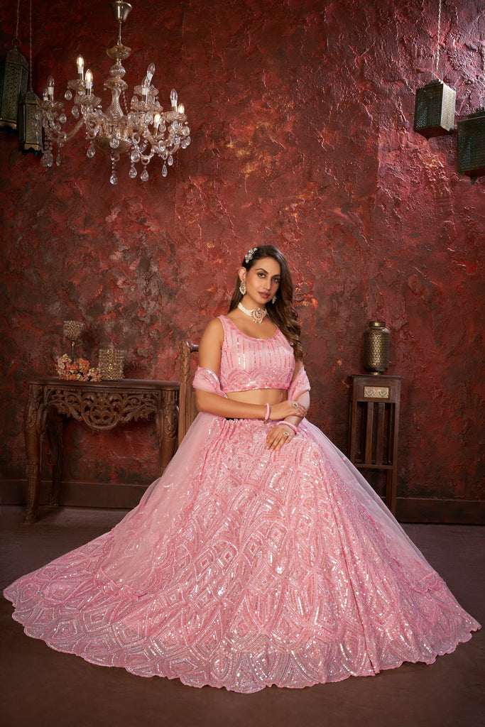 Pink Sequin Embroidered Lehenga Choli Set - Regal Elegance - Designer Wear ClothsVilla