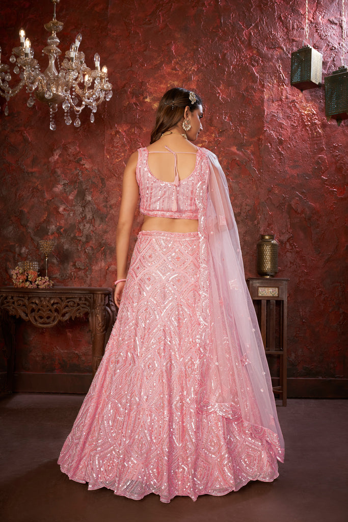 Pink Sequin Embroidered Lehenga Choli Set - Regal Elegance - Designer Wear ClothsVilla