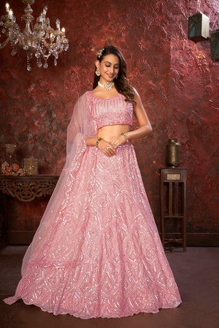 Pink Sequin Embroidered Lehenga Choli Set - Regal Elegance - Designer Wear ClothsVilla