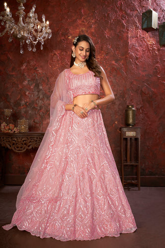 Pink Sequin Embroidered Lehenga Choli Set - Regal Elegance - Designer Wear ClothsVilla
