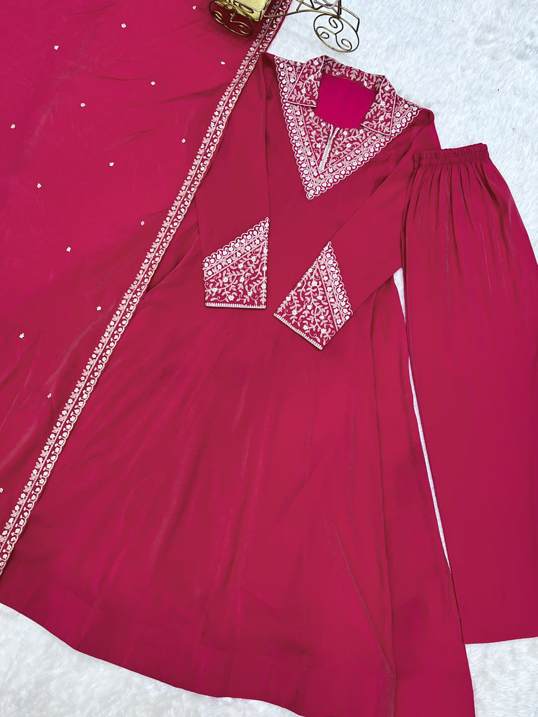 Pink Shimmer Silk Fancy Zari Work Anarkali ClothsVilla