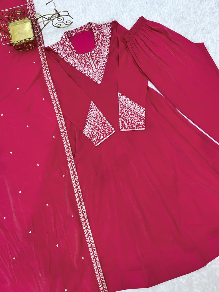 Pink Shimmer Silk Fancy Zari Work Anarkali ClothsVilla