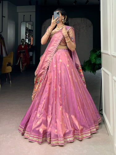 Pink Shimmer Zari Weaving Lehenga ClothsVilla