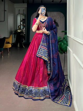 Pink Silk Bandhej Print Lehenga ClothsVilla