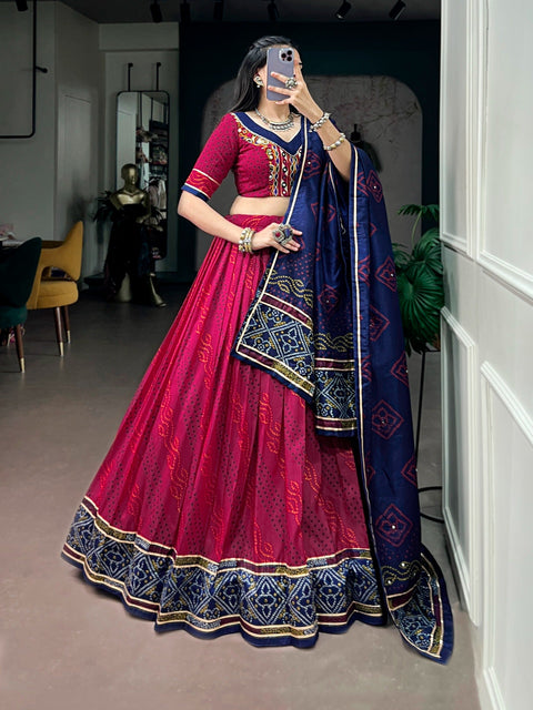 Pink Silk Bandhej Print Lehenga ClothsVilla Main image