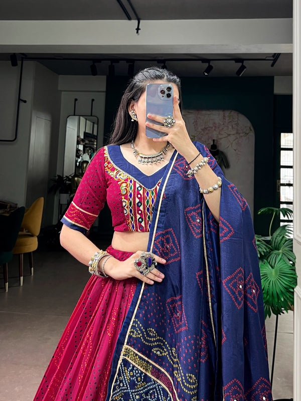 Pink Silk Bandhej Print Lehenga ClothsVilla