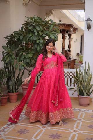 Pink Silk Embroidered Anarkali Gown ClothsVilla