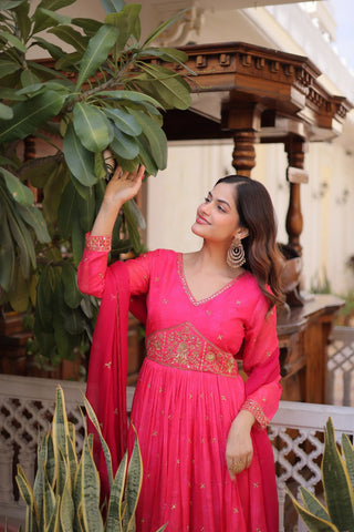Pink Silk Embroidered Anarkali Gown ClothsVilla