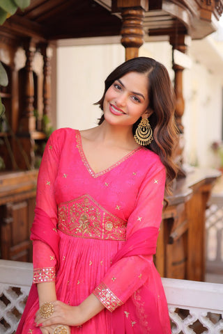 Pink Silk Embroidered Anarkali Gown ClothsVilla
