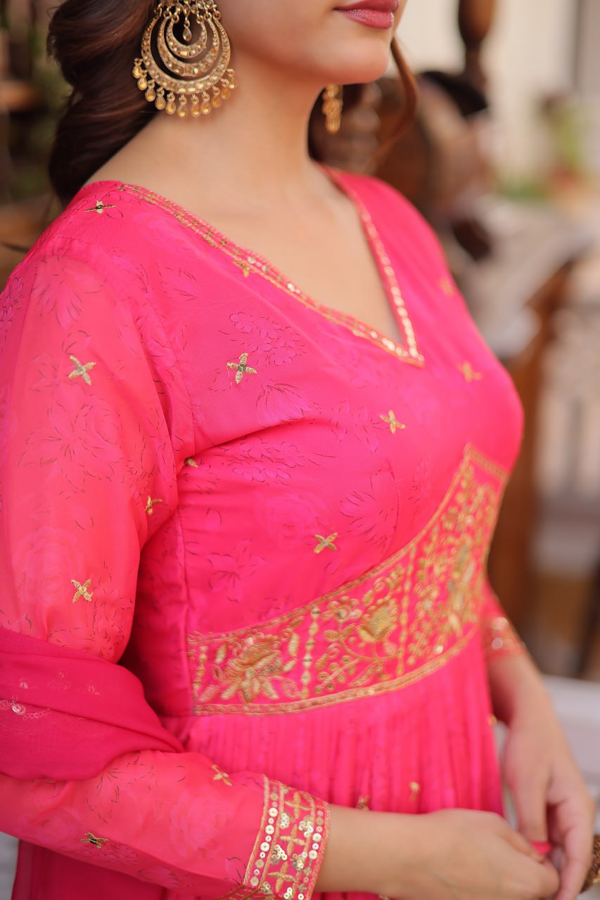 Pink Silk Embroidered Anarkali Gown ClothsVilla