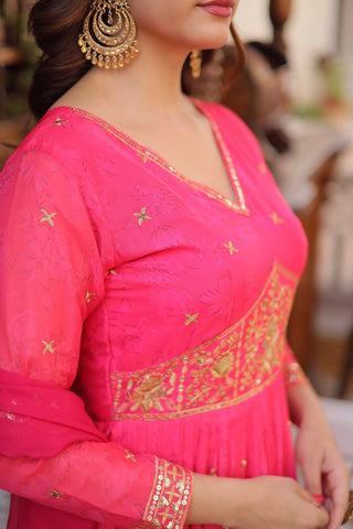 Pink Silk Embroidered Anarkali Gown ClothsVilla