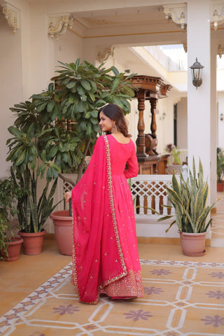Pink Silk Embroidered Anarkali Gown ClothsVilla