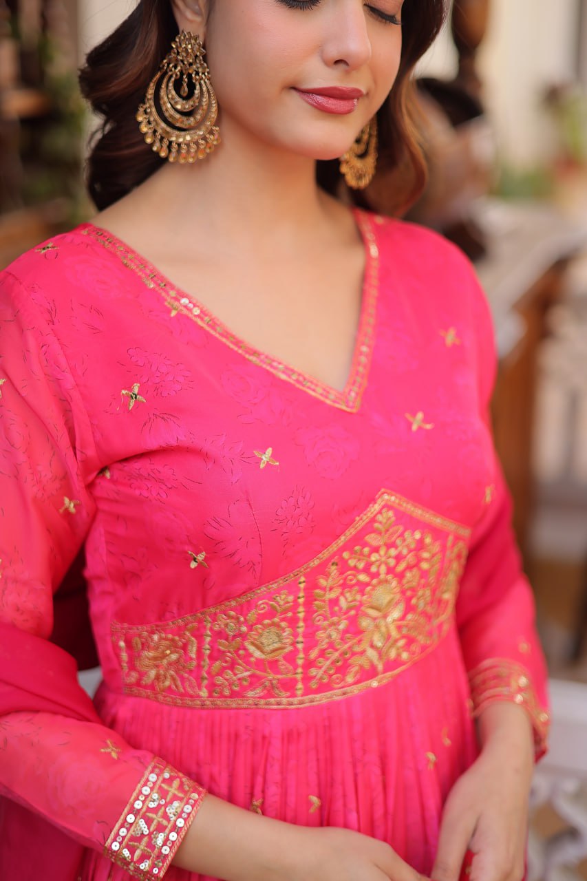 Pink Silk Embroidered Anarkali Gown ClothsVilla