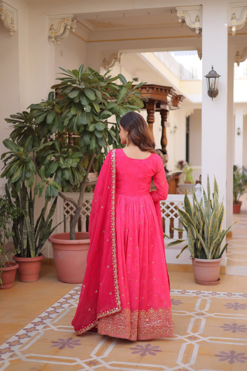 Pink Silk Embroidered Anarkali Gown ClothsVilla
