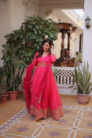 Pink Silk Embroidered Anarkali Gown ClothsVilla